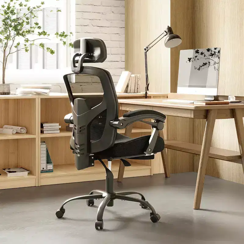 Ergonomic Office Chair with Retractable Footrest, Gaming Chair with Lumbar Support Pillow and Padded Armrests, Swivel Chair for Office