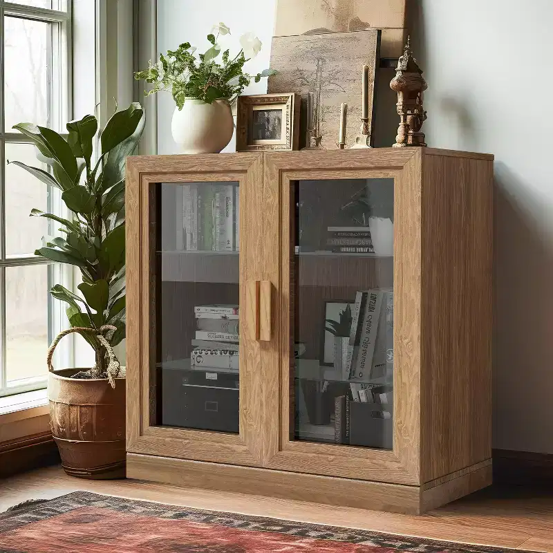 31x31x16 Wood Accent Cabinet, Storage Organizer with Adjustable Shelves and Glass Doors for Kitchen Bedroom Entryway Living Room Dinning Room