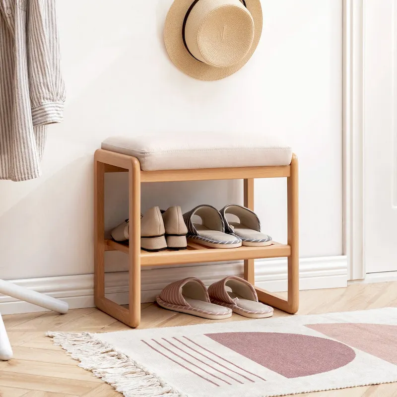 Wooden Shoe Bench, Rack Organizer with High Rebound Sponge Cushion