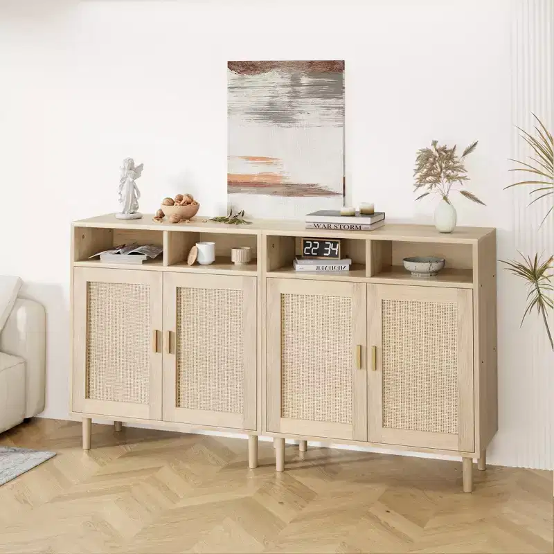 COZONY Rattan Sideboard Buffet Cabinet with 2 Doors  Modern Accent Storage Console Table for Dining Room, Entryway & Coffee Bar, Natural