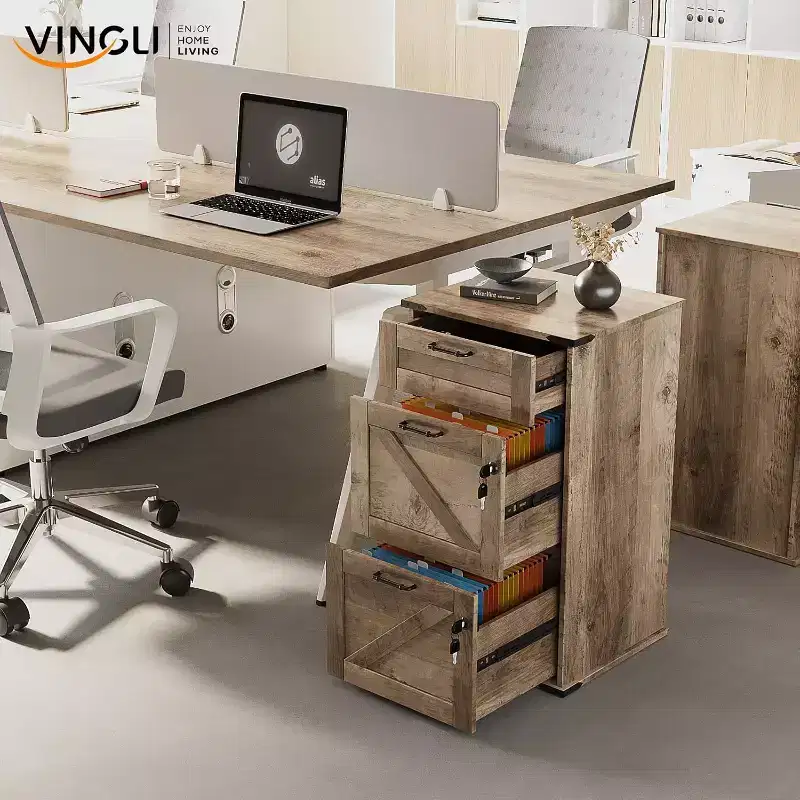 3 Drawer File Cabinet with Lock, Home Office Filing Organizer, for Letter Size File Folder Storage, Wood Vertical Filing Cabinet