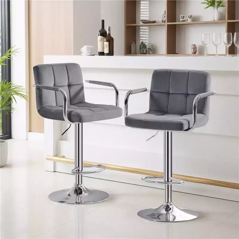 Yaheetech 2PCS Height Adjustable Swivel Bar Stools with Large Steel Base Backrests Footrest