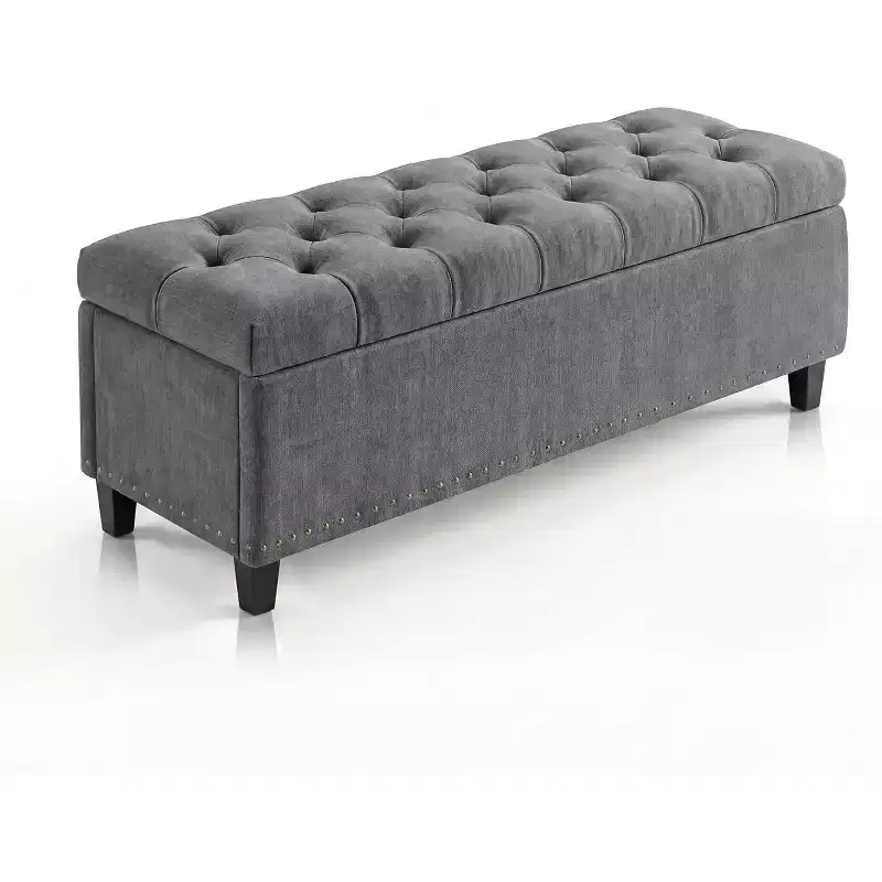 51 Extra Large Storage Ottoman Bench,Supports 660lbs End of Bed Storage Bench with Button-Tufted Upholstery and Safety Close Hinge,Upholstered Bench