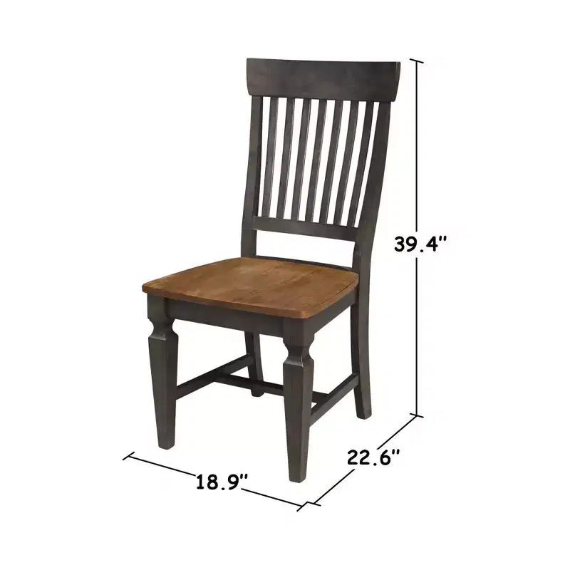 5pc 42" Round Dual Drop Leaf Dining Table with 4 Slat Back Chairs Hickory/Washed Coal - International Concepts: Rubberwood, Pedestal Base