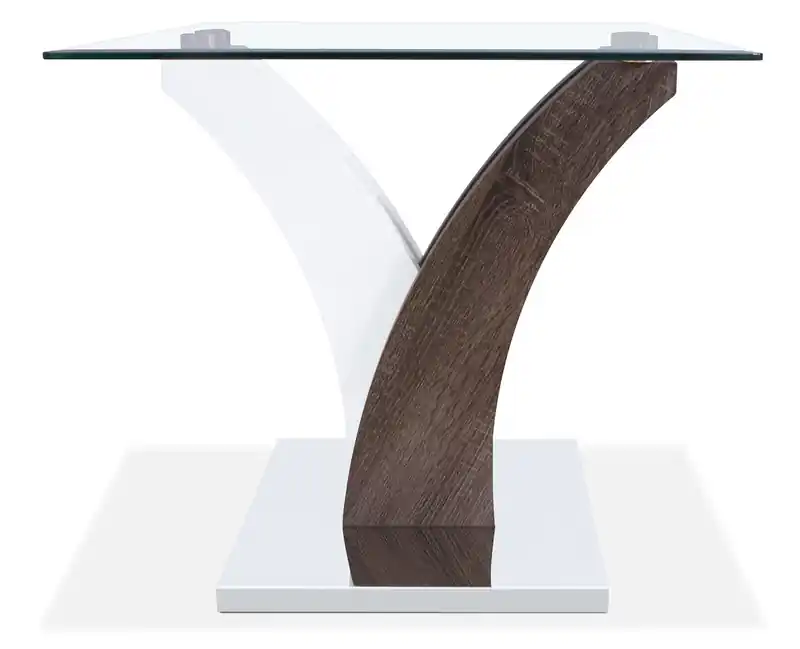24 Modern Glass Top End Table - White and Grey with Metal Base
