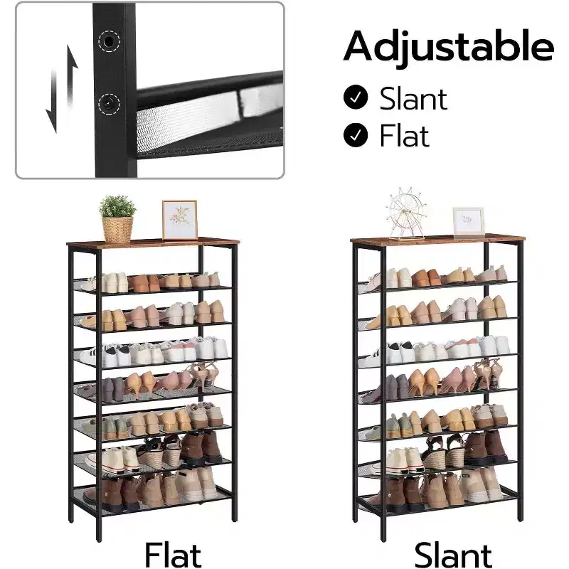 8-Tier Shoe Rack – Holds 21–24 Pairs, Space-Saving Rustic Brown & Black