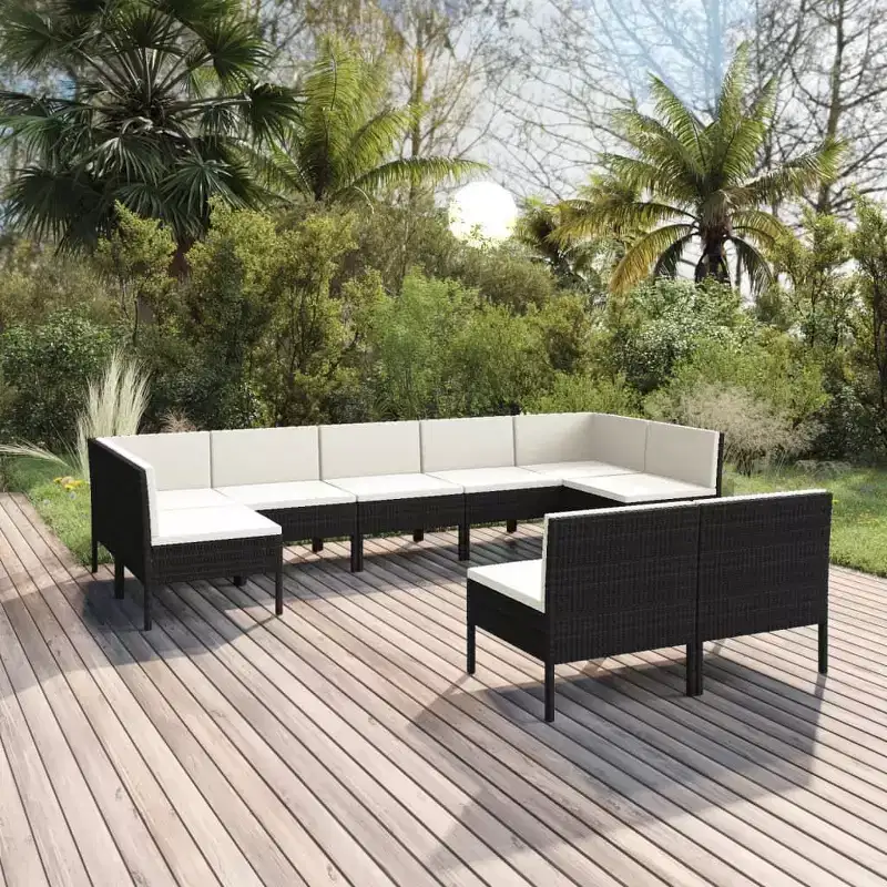 vidaXL Patio Lounge Set Outdoor Sectional Sofa Set Table Poly Rattan Black