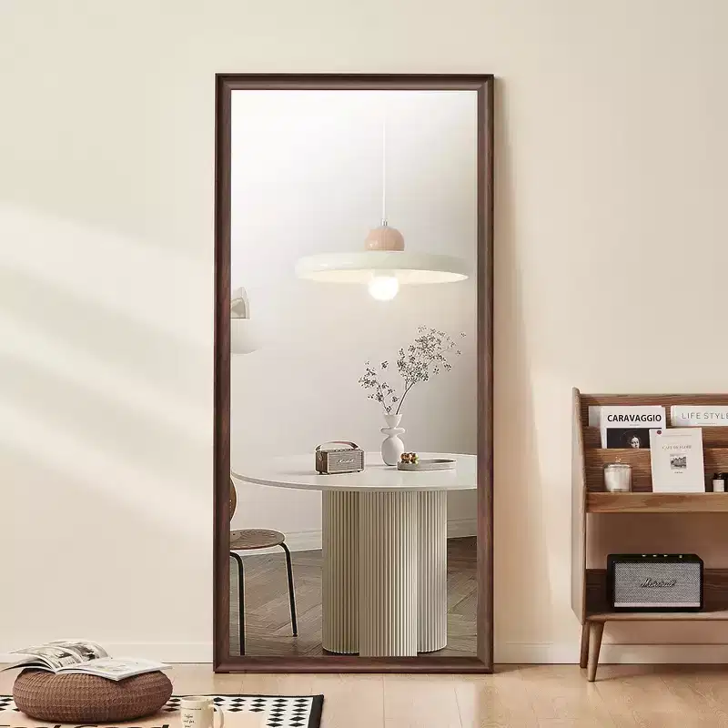 Full-Length Floor or Wall-Mounted Mirror with Wood Frame, 32