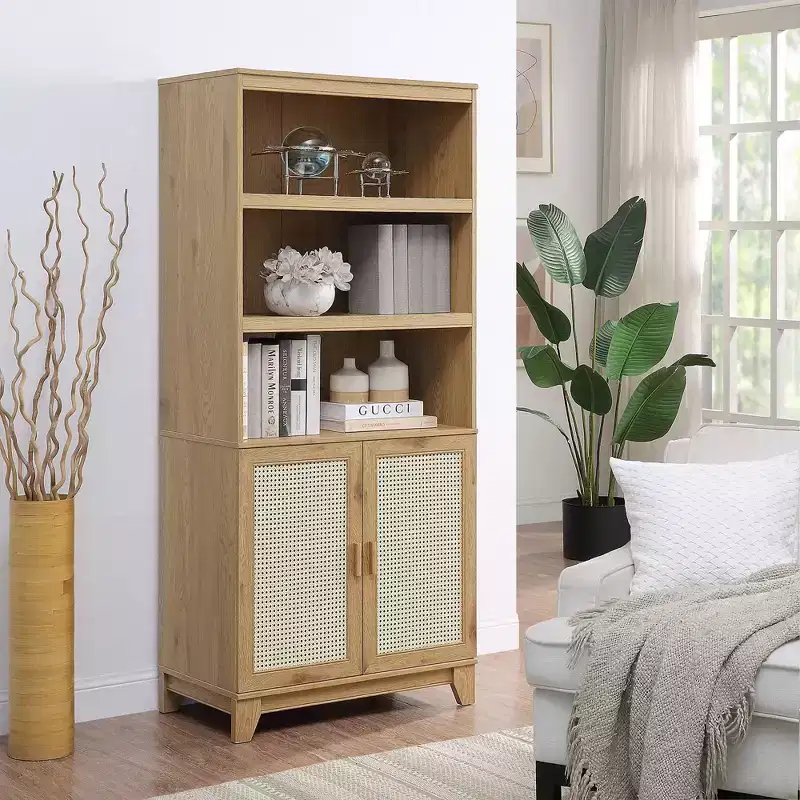 Modern 7 Shelf Cane Bookcase