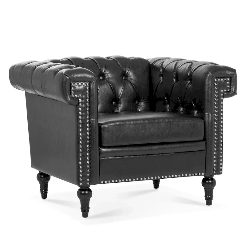 Black Modern 39 Tufted Accent Chair with Nailheads