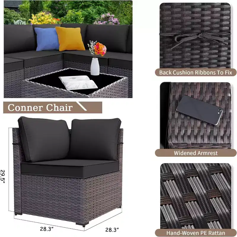 ALAULM 12 Pieces Patio Furniture Set, Rattan Wicker Outdoor Conversation Sets, Outdoor Furniture Sofa Set