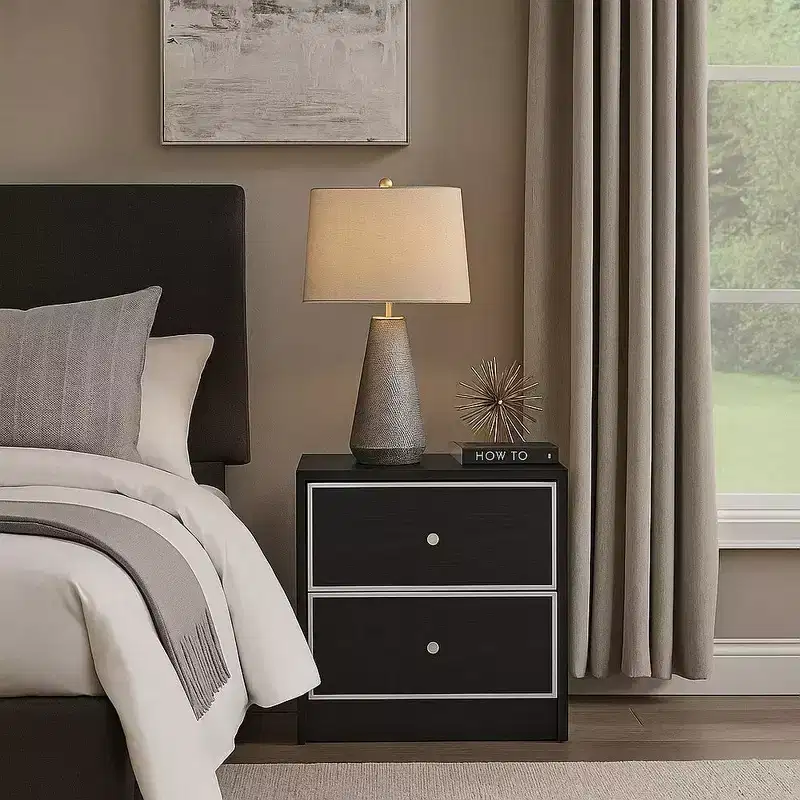 Accent Table with 2 Storage Drawers and Intricate Trimming, Black