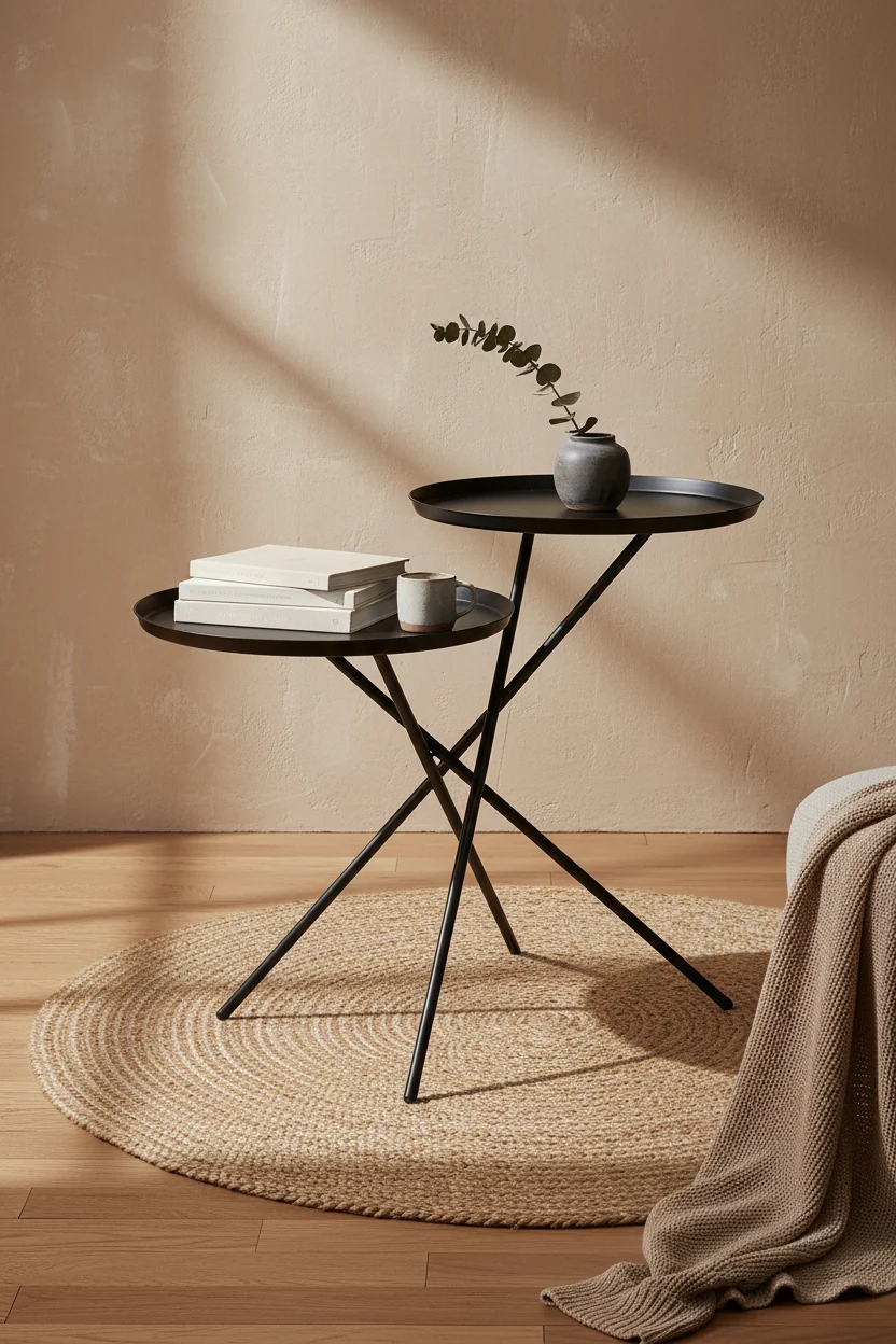 Scandinavian Metal Sofa Side Table with Water Lily-Inspired Balancing Frame for Living Room