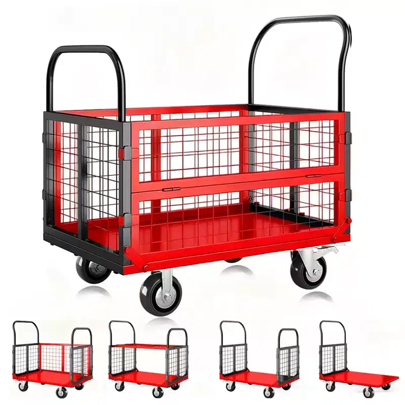 High load capacity 816kg, multi-functional folding trolley - with cage - 360-degree swivel casters - platform truck