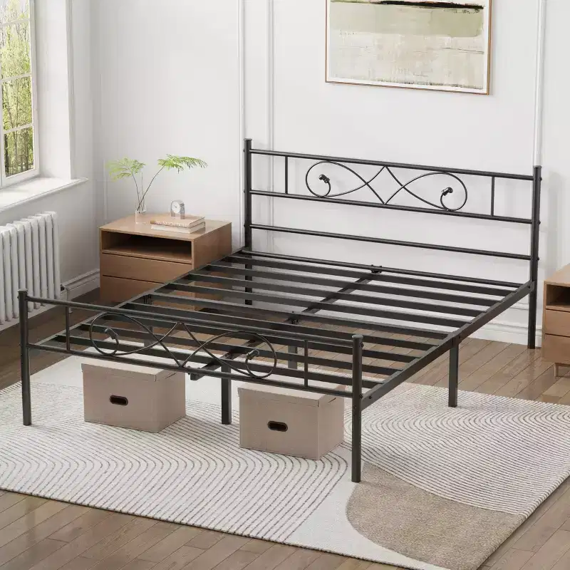 Black Metal Platform Bed Frame with Fist Design - Full / Queen / King, 1-Person
