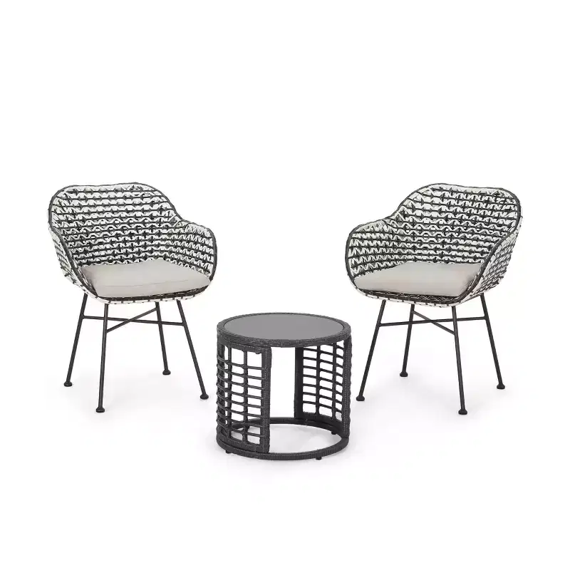 Christopher Knight Home Gulley Outdoor Wicker 3 Piece Chat Set with Cushion, White/Black