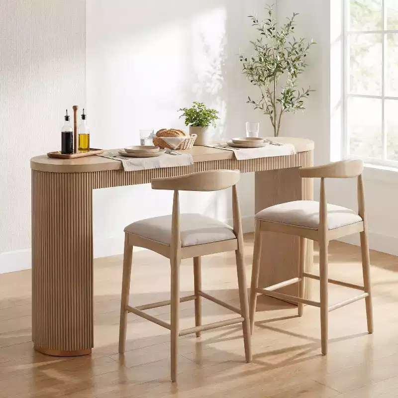 Christopher Knight Home Robert 3 Piece Farmhouse Rubberwood Upholstered Counter Height Dining Chairs with Fluted Table