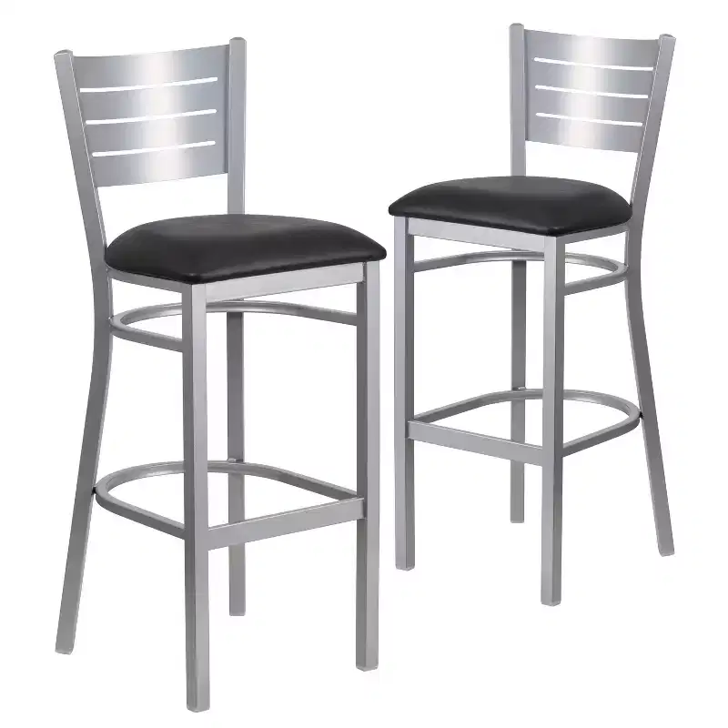2 Pack Silver Slat Back Metal Restaurant Barstool