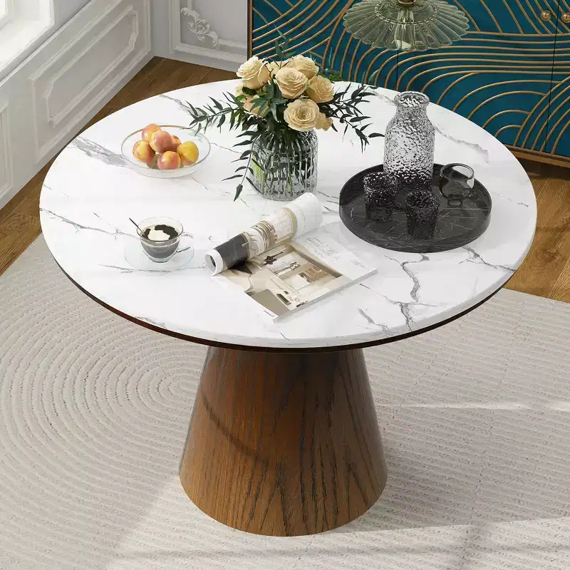 Whisen Retro Wood Top Frustum Pedestal Dining Table
