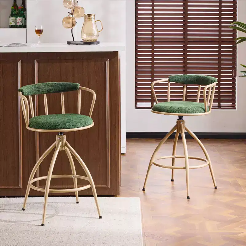 Karl Home 2 Piece Set of Green Swivel Bar Stools with Burlap Seat and Khaki Powder - Coated Iron Legs