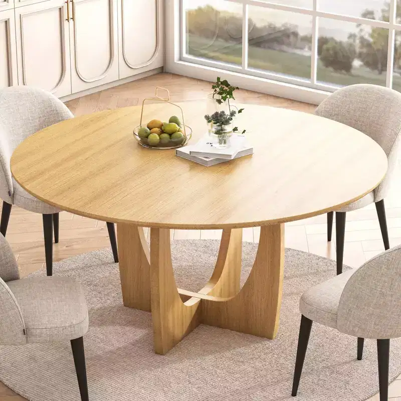 MAYEERTY 42 Wood Round Dining Table for 4, Farmhouse Modern Kitchen & Dining Room Table