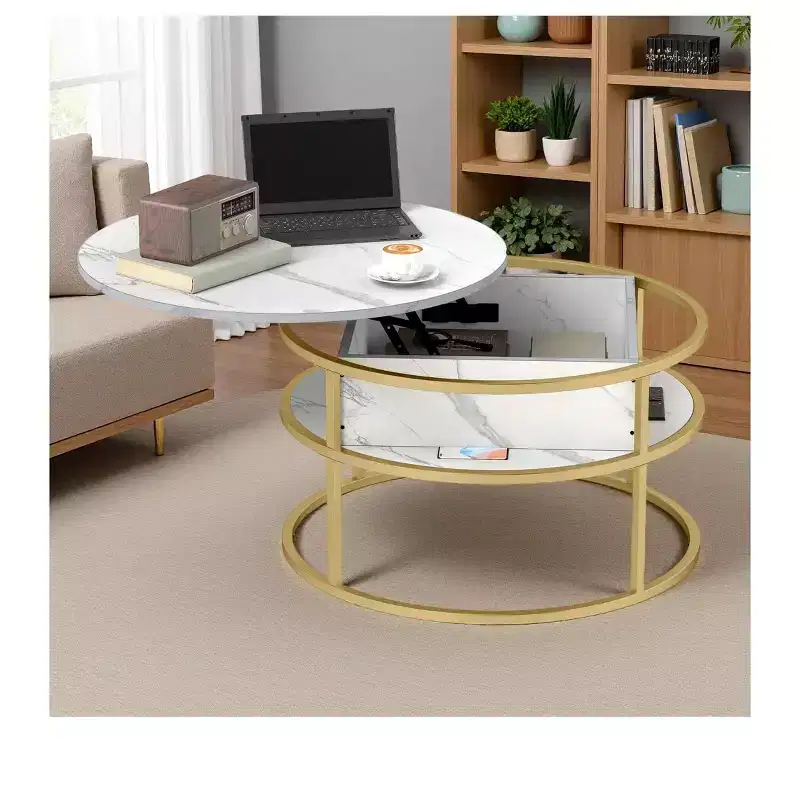 Coffee Tables for Living Room, Round Lift Top Coffee Table with Storage and Hidden Compartment, Small Circle Coffee Table White