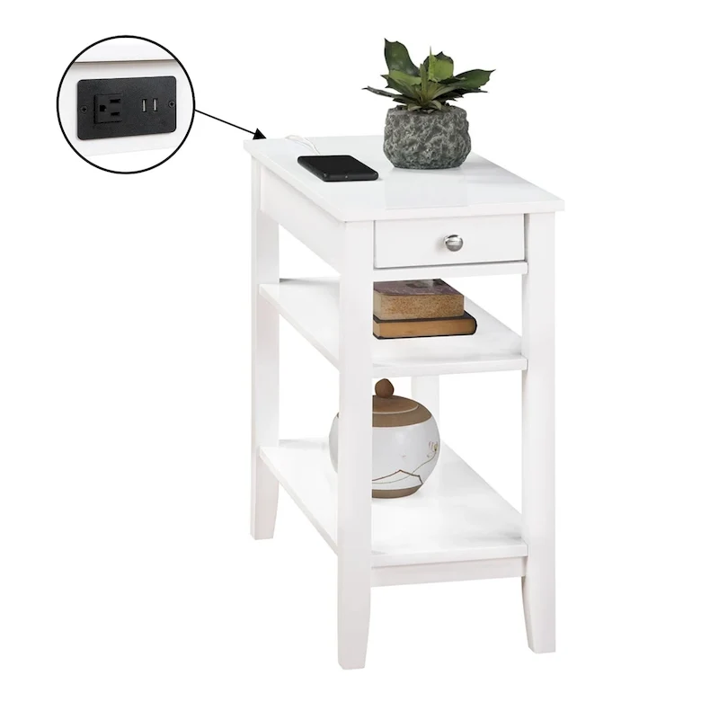 1 Drawer Chairside End Table with Charging Station and Shelves