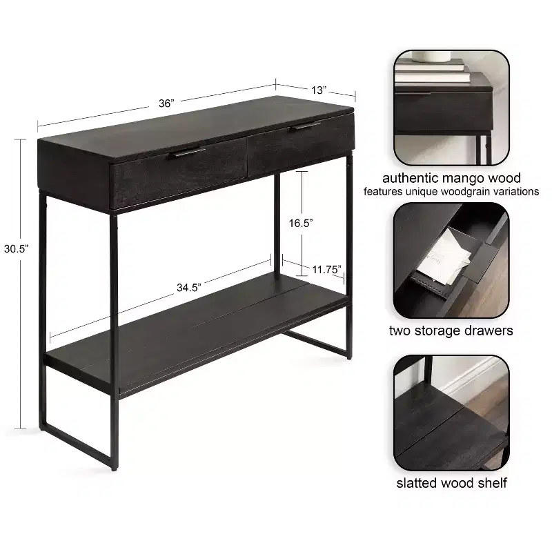Kate and Laurel Malone Wood and Metal Console Table, 36x13x31, Black