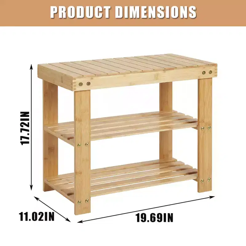 Bamboo Entryway Shoe Bench with 2-Tier Storage Shelf for Entryway& Living Room