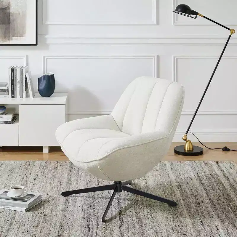 Modern Swivel Accent Chair Fabric Upholstered Lounge Chairs with Metal Legs Armless Sofa Chairs for Living Room&Bedroom,Off White