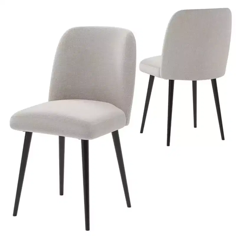 Set of Two Beige and Black Upholstered Fabric Dining Side Chairs