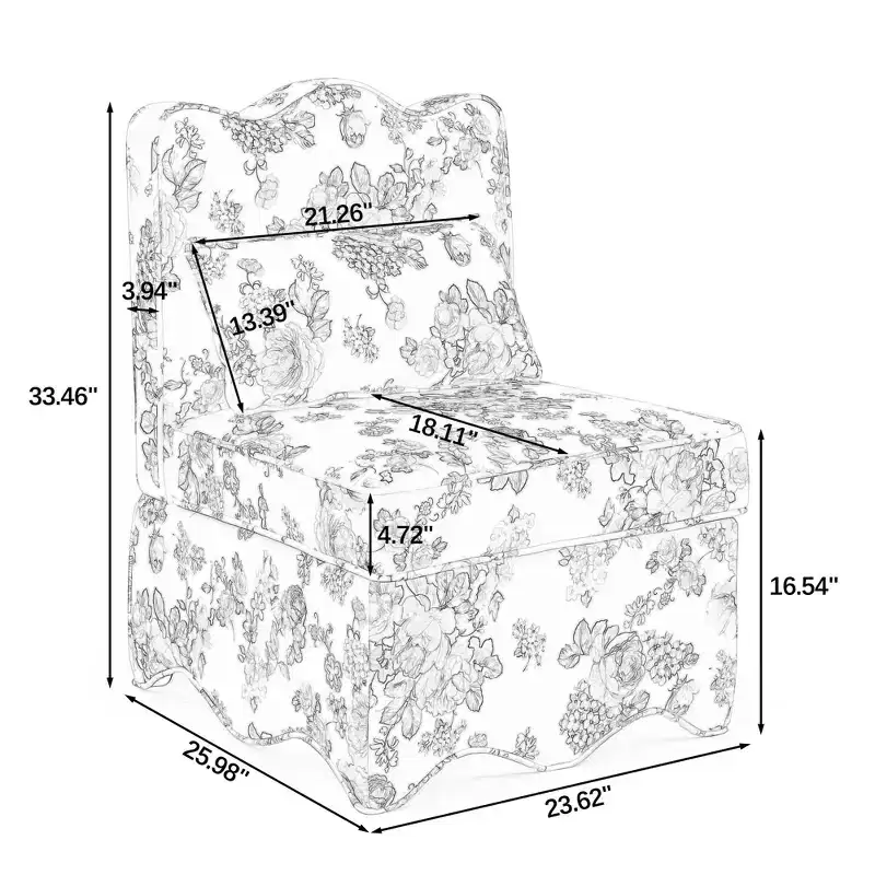 Flannel Single Dining Chair with Soft Cushion, Backrest & Matching Waist Pillow – No Armrests