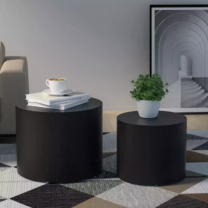 2-Piece Round Coffee Table Set No Assembly Living Room Office Bedroom