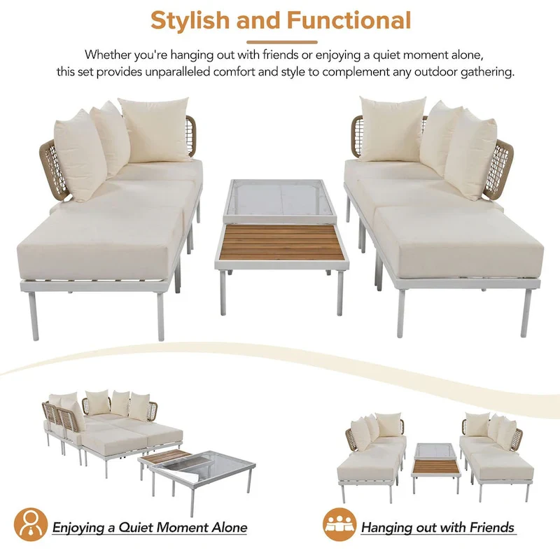 8-Piece Patio Sectional Sofa Set with Tempered Glass Coffee Table
