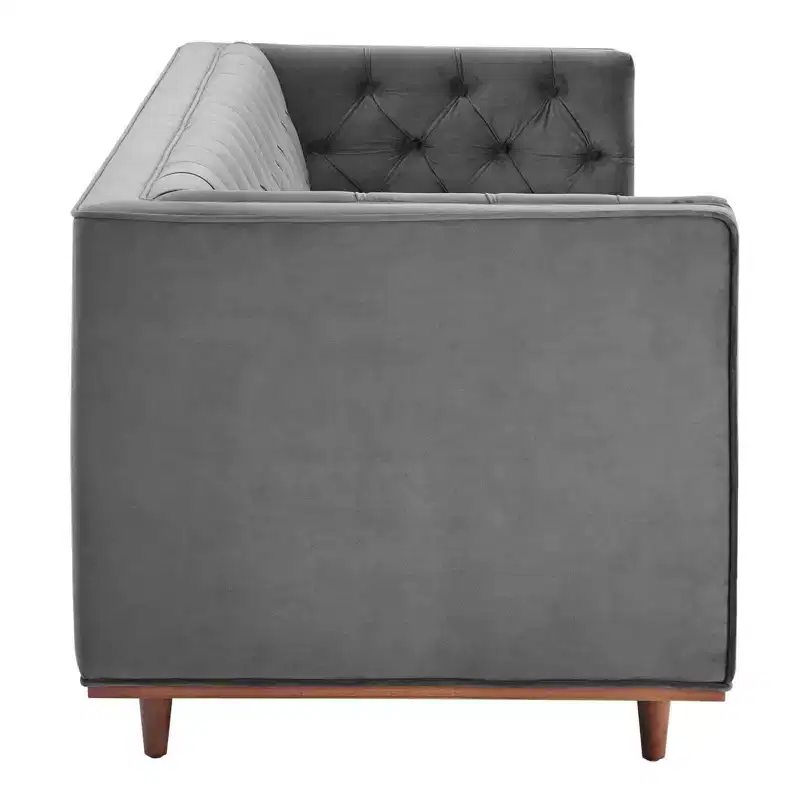 Elation Tufted Performance Velvet Sofa Gray - Modway: Glam Deco Style, Stain-Resistant, Tapered Legs