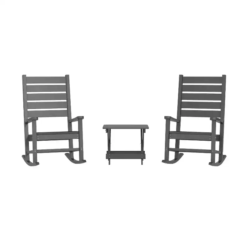 Emma and Oliver 3-Piece Indoor/Outdoor Set with 2 Modern-Style Rocking Chairs with Matching End Table for All-Weather Use