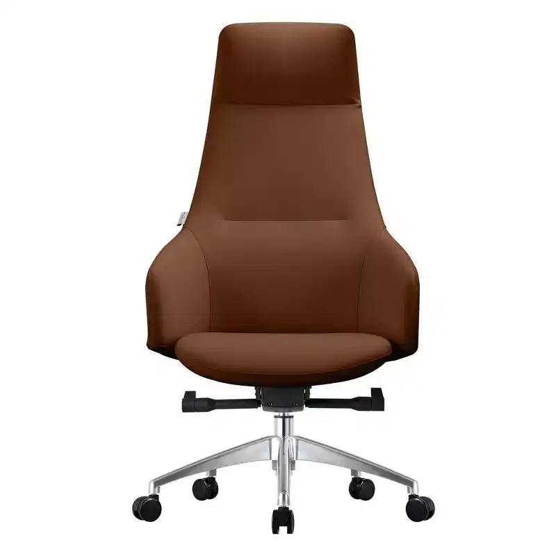 LeisureMod Celeste High-Back Leather Office Chair with Headrest - Modern Iron Frame Swivel & Tilt Executive Desk Chair