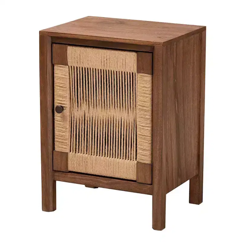 bali & pari Holitz Bayur Wood Nightstand Walnut Brown/Light Brown: 21.7" High, No Assembly Required