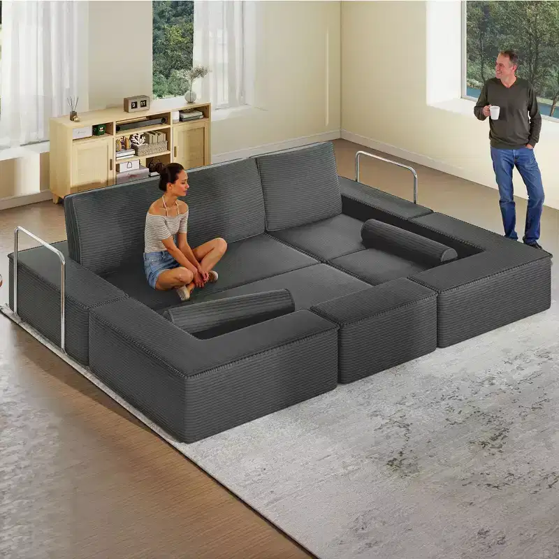 Convertible Cloud Sectional Couch Comfy Corduroy Sectional Sofa Comfy Couch With Deep Seat & High Pillows Easy To Assemble