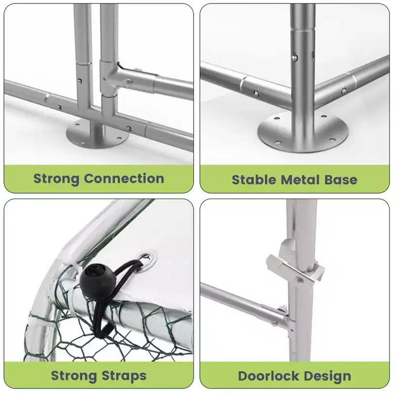 Silver Walk-In Poultry Run, Spire Roof, Lockable Door, for Chickens Ducks Rabbits