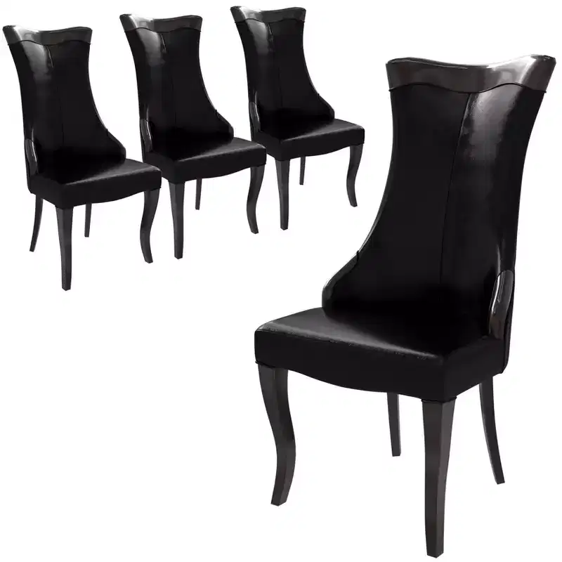 LeisureMod Dining Chair Upholstered in Leather/Velvet Cozy Accent Kitchen Chair with Rubberwood Legs Novara Series Set of 4