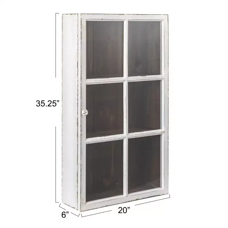 Storied Home Antique White Wood Wall Cabinet with 3 Shelves