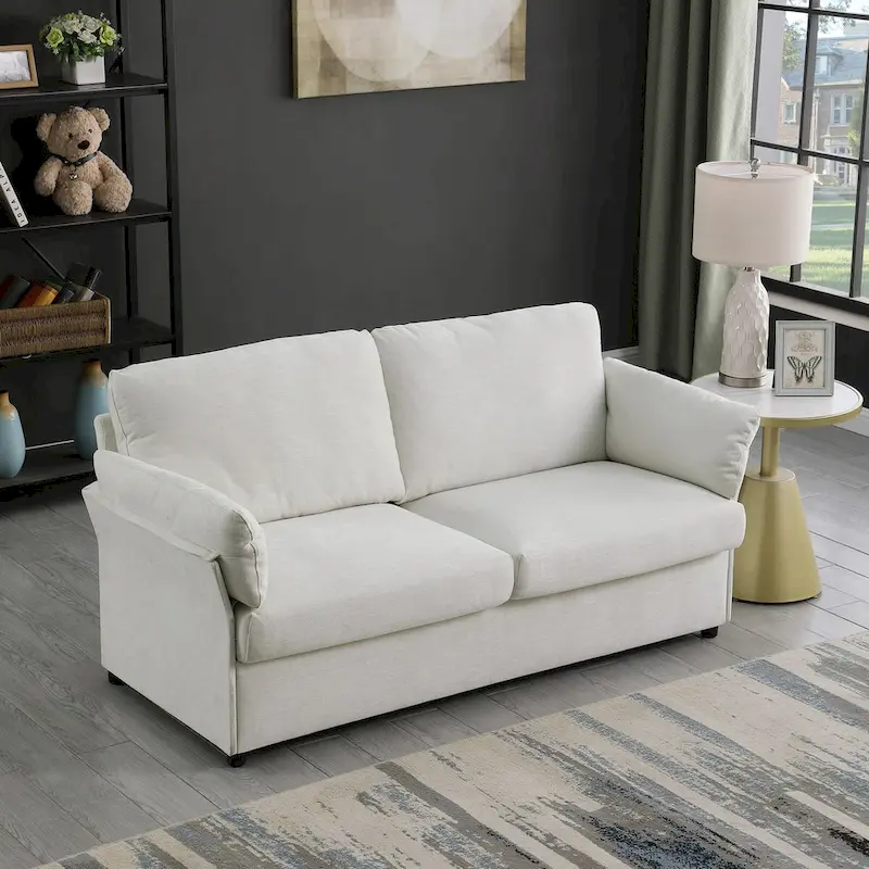 Modern Chenille Loveseat Sofa with Solid Wood Frame – Dark Grey / Beige / Camel, 2-Person Use