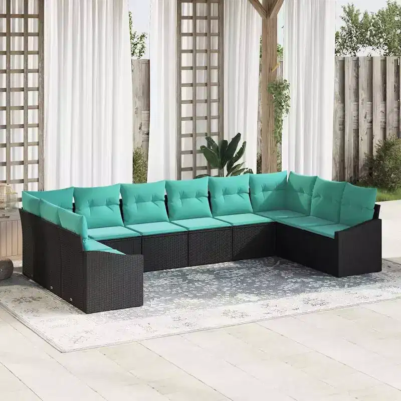 vidaXL Garden Sofa Set with Cushion 10 pcs Black and Turquoise