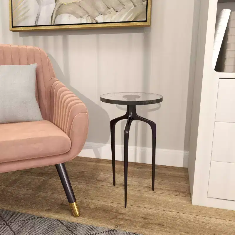 Olivia & May Aluminum Accent Table with Textured Glass Tabletop