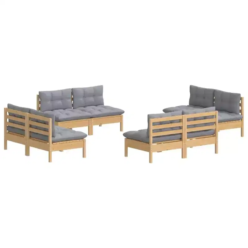 vidaXL Garden Lounge Set Grey Solid pine wood, 100% polyester Medium