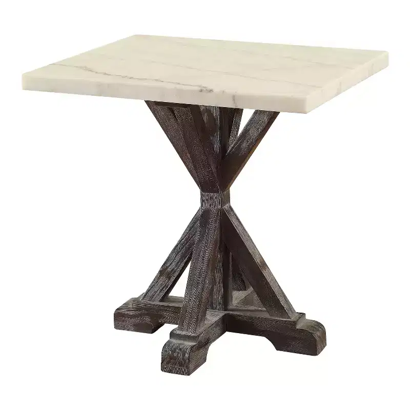 Romina End Table Marble White/Espresso Brown - Acme Furniture