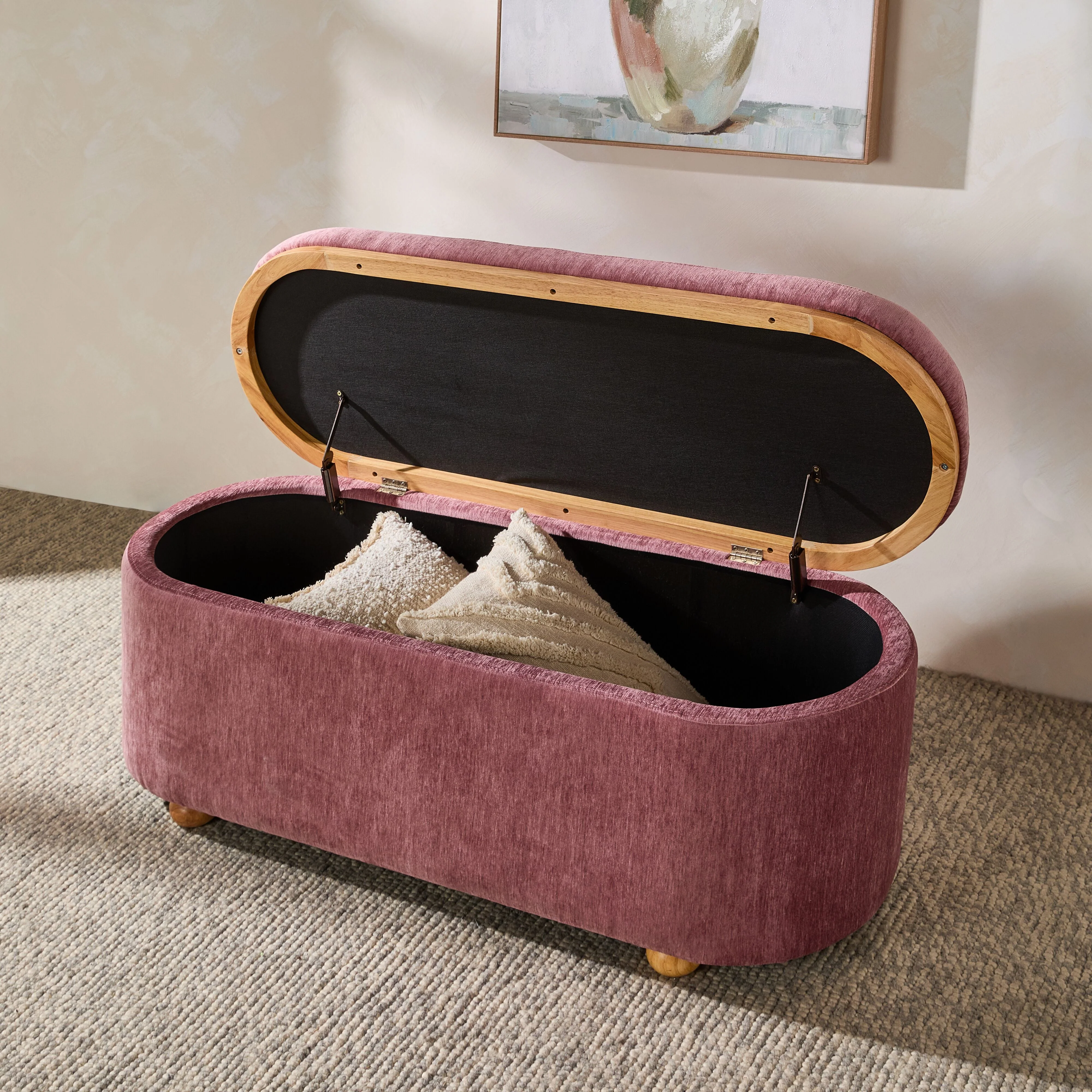 Textured Weave Storage Bench Blush Pink
