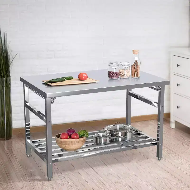 Stainless Steel Folding Table 48x30, Heavy-Duty Commercial Prep with 500 lbs Capacity, Adjustable Undershelf, Easy Assembly for Kitchen
