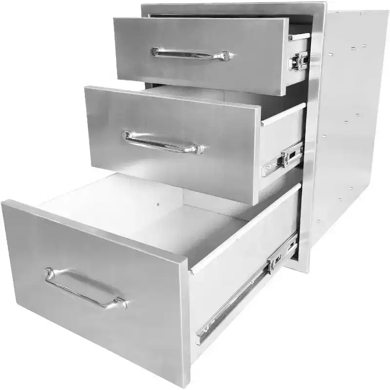 Outdoor Kitchen Drawers 18 W x 23 H x 23 D, Stainless Steel 3-Drawer Dresser for BBQ Island, Grill Station, Patio Storage